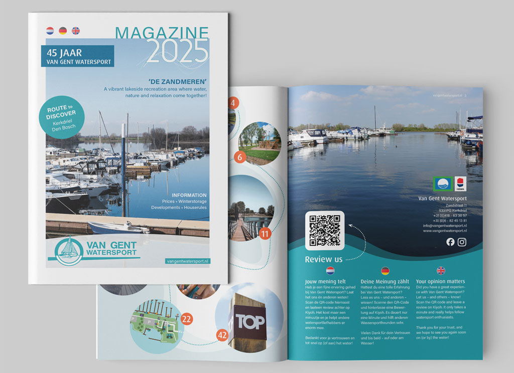 Vormgeving watersportmagazine van Gent Watersport 2025 in samenwerking met ie-design